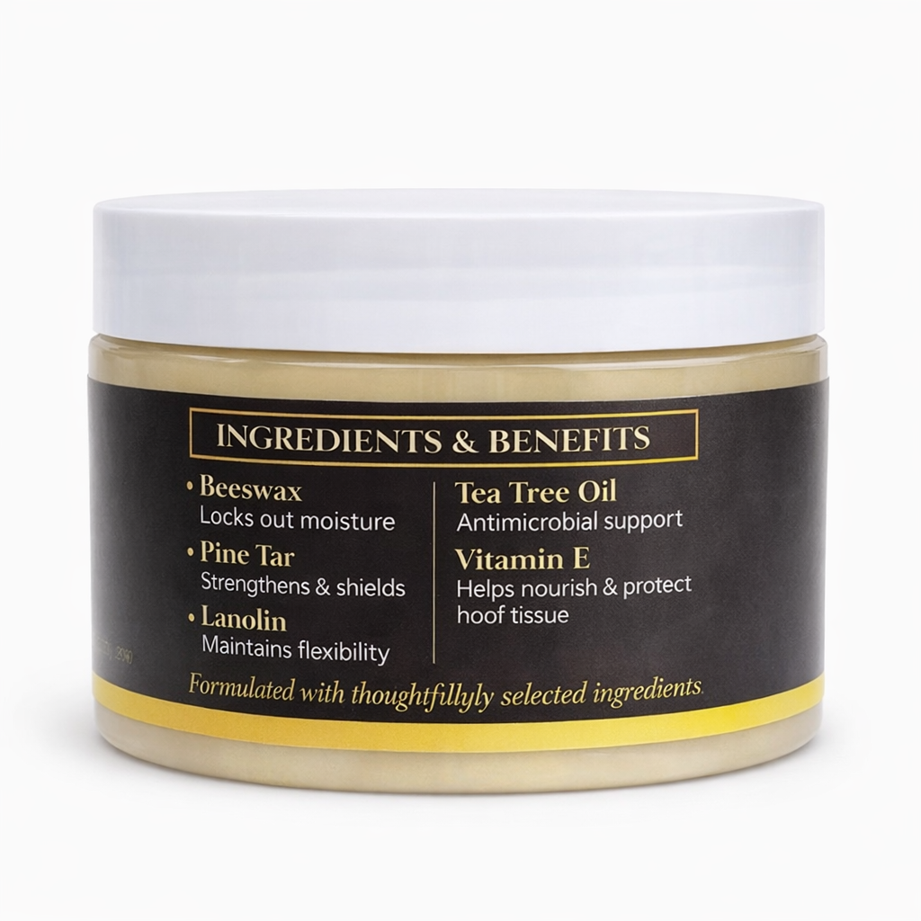 hoof dressing, hoof care, hoof wax, moisturizing hooves, horse hoof shine, 